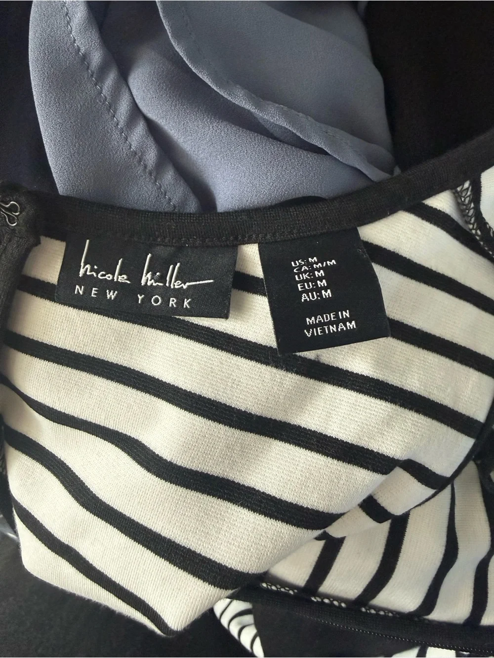 Nicole Miller Black and White Striped Sleeveless Fit-and-Flare Mini Dress